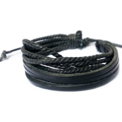 Hand-woven Fashion Jewelry Wrap Multilayer Leather Braided Rope Wristband Men Bracelets & Bangles For Women Gift