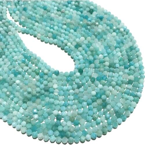 Natural Faceted Amazonite Small Size Beads Gemstone Round Beads For DIY Jewelry Making Necklace Bracelet Earring Strand 2 3 4 MM