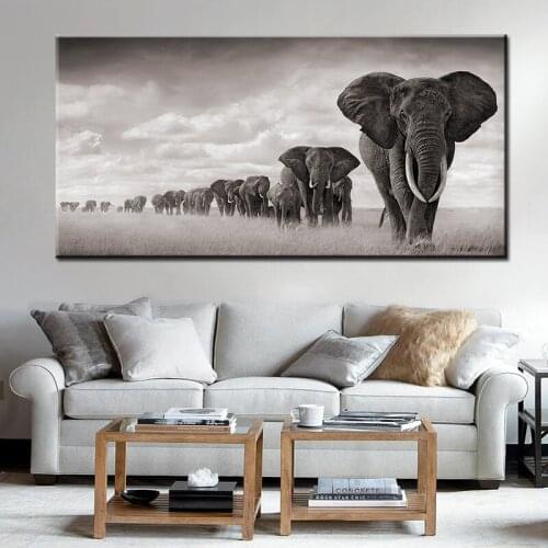 Black Africa Elephants Wild Animals Canvas Painting on The Wall Scandinavia Posters and Prints Art Picture for Living Room Decor