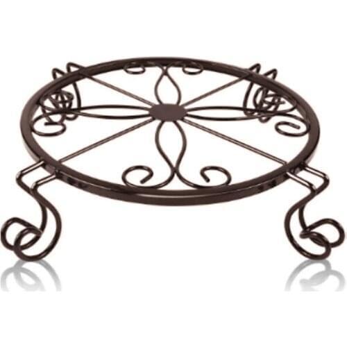 Flower Metal Plant Stands Supports Rack Heavy Duty Desktop Iron Round Floor-standing 3pcs Single-layer Potted Holder Black Pot