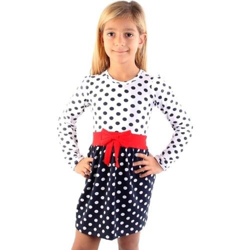 Dalmaz Long-Sleeve 100% Cotton Spotted Dress with Bow
