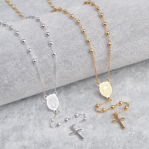 Virgin Mary St Benedict Catholic Prayers Stainless Steel Women Religious Long Rosary Necklace