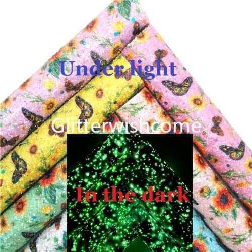 Glitterwishcome Glows in the Dark Butterflies Chunky Glitter Leather Fabric Sheets Soft Backing Leather Bow DIY 21X29CM GM1036A