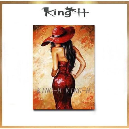 Figure painting jump in red dress sexy girl figure oil painting hand-painted wall on the canvas sitting room home decoration