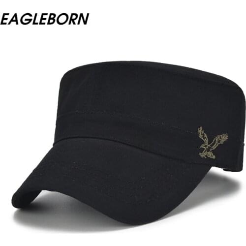 High Quality Men Vintage Flat Top Caps Embroidery Eagle Military Hats Luxury Casual Women Baseball Hat Cotton Black Army Cap