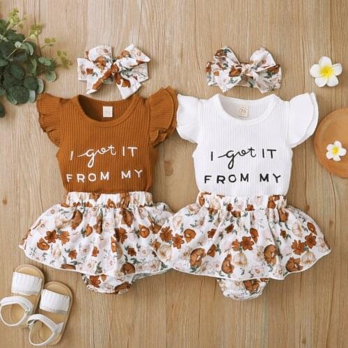 Baby Clothes Set Boys Clothes Newborn Infant Baby Girls Letter Printed Romper Bodysuit+Ruffles Shorts Outfits For Newborns