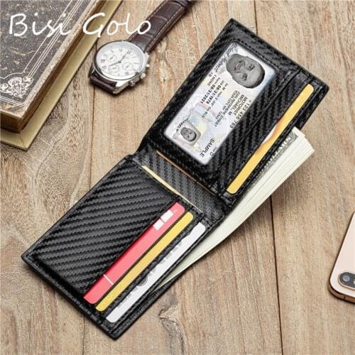 BISI GORO Carbon Fiber Pattern Smart Wallet RFID Money Bag Slim Wallet For Men Purse Carteira High Quality Credit Card Holder