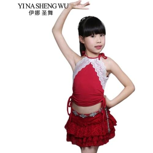 Belly Dance Childrens Newest Exercise Suit India Dance Modal Practice Performance Wear 2Pcs Set (Top+Skirt (with safety pants))