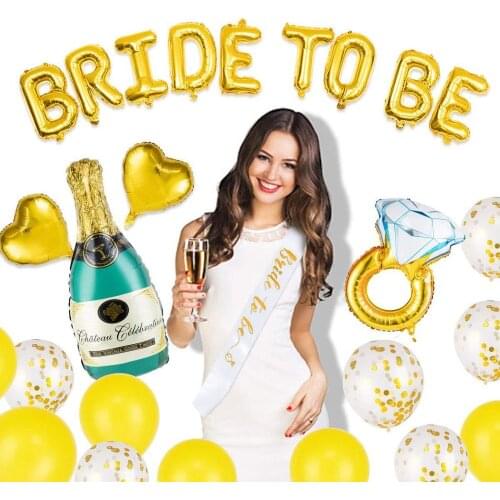Gold Bride To Be ballon Set Champagne diamond ring Aluminum Film Confetti Latex ballon Engagement Wedding Decoration marrige
