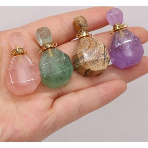 1pcs Natural Clear Quartzs Tiger Eye Perfume Bottle Pendant Essential Oil Diffuser Women Necklace Jewelry Gift Size 20x38mm