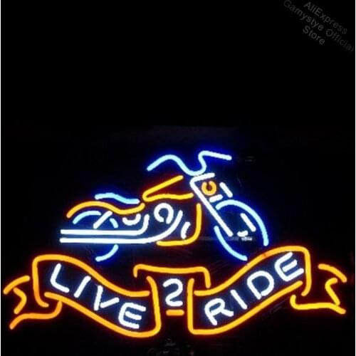 Neon Sign For Motorcycle Live 2 Ride glass Tube Beer Garage club Art Lamps resterant light Custom Business Signs Neon Bar Lamp