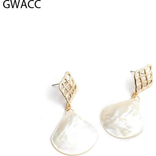 INKDEW New Design Matte Geometric Shell Drop Earrings Long Drop Earrings For Women Beach Boho Jewelry Shell Dangle Earrings