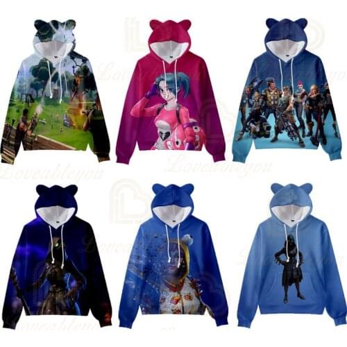 Original Fortnite Fashion Hoodies Boys Girls 2021 Spring Autumn Fleece Sweatshirts Hip Hop Casual Pullover Cat Ears Hoodie
