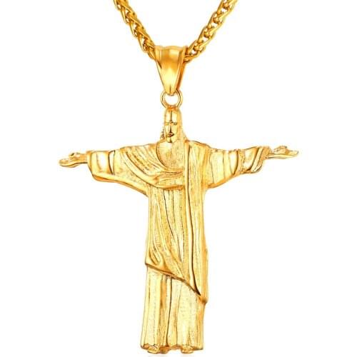 Collare Cristo Redentor Rio Pendant Gold/Black Color Jewelry Stainless Steel Necklace Women Men Christ The Redeemer Statue P297