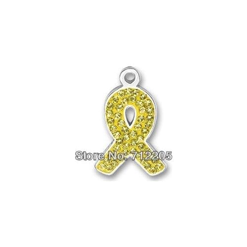 Silver plated yellow Austrian crystal ribbon charms for bracelet and necklaces