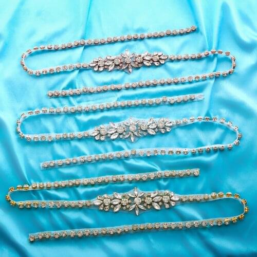 SESTHFAR 1Yard Thin Rhinestone Appliques Trim For Bridal Gown Belt Rhinestone Appliques DIY bridal belt