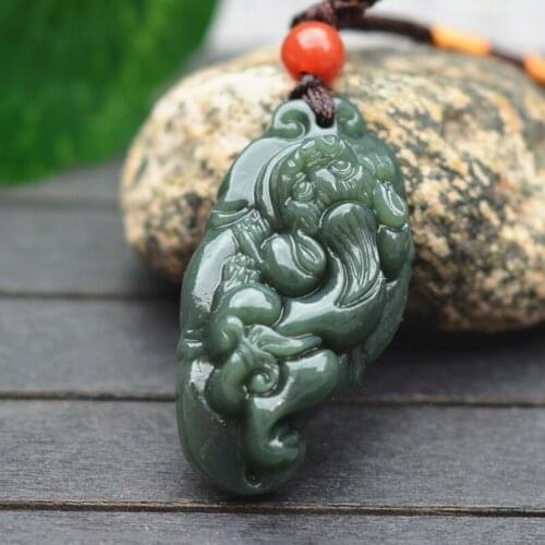 Drop Shipping Natural Dark Green Nephrite Stone Pendant mascot Jade Pendant Necklace Gift For Men Womens Jewelry Free Rope