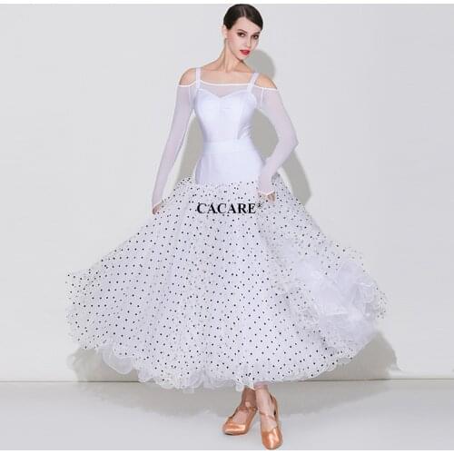 SALE Ballroom Dance Competition Dresses Waltz Dress Standard Dance Dresses D0671 with Waist Belt Mesh Sleeve Big Sheer Hem