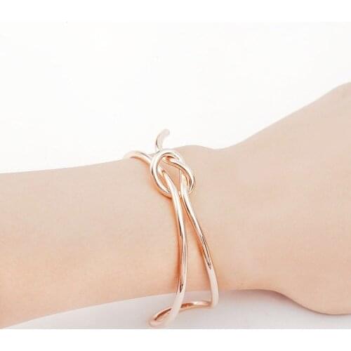 Single Metallic String Knotted Black Silver Plated Golden Opening Adjustable Bracelets & Bangles for Women