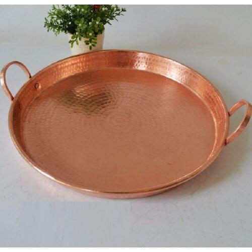 Handmade Pure Copper Pot Frying Pan Thick Plate Purple Double Handle Cookware