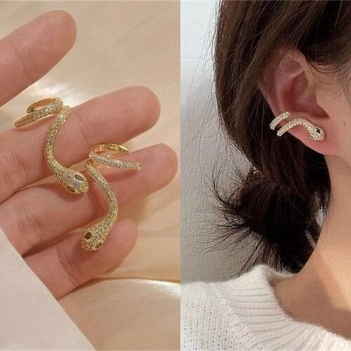 Stud Earrings Women Temperament Personality Trendy Snake Shape Creative 2021 New High-end Sense Lady Earrings Full Stone Jewelry