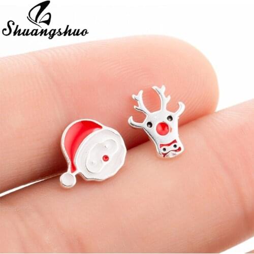 Shuangshuo Cute Santa Claus Earrings Lovely Elk Deer Stud Earrings Antler Jewelry Accessories Christmas Gift for Women Girls Kid