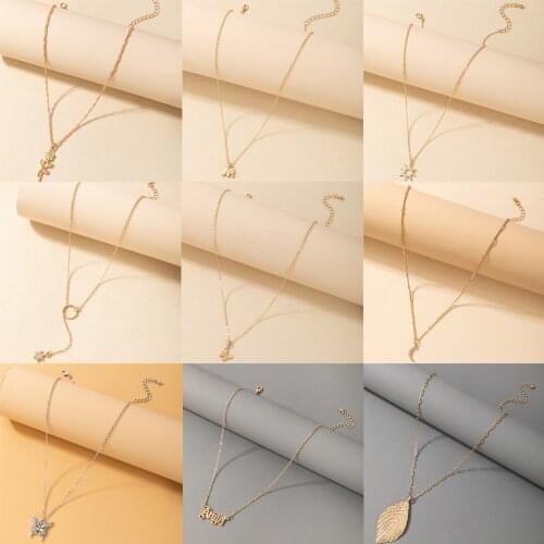 Tocona Charms Butterfly Moon Pendant Neckalce for Women Shiny Rhinestone Heart Letter Leaf Chain Choker Wedding Jewelry Collar