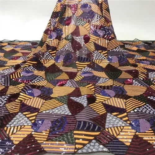 Sequence flower Embroidery Tulle Net Lace African French Mesh Lace Fabric with Sequins and Flower for Wedding Dress xb14-96