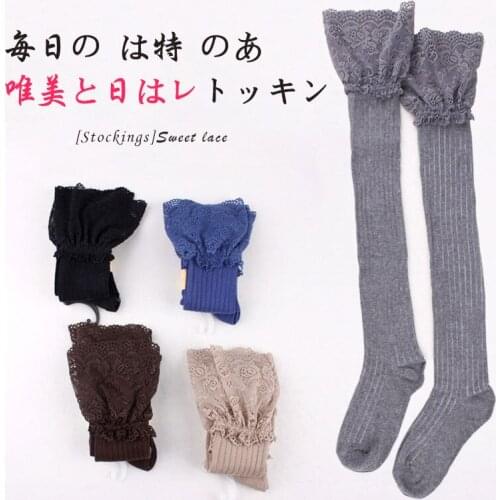 The wind of Japanese knee socks stockings girl striped lace over knee soks college calcetines in spring and Autumn long socken