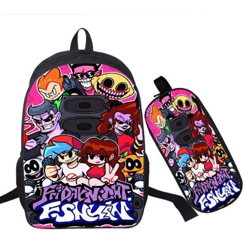 Funny Game Friday Night Funkin Backpack Children 2 Pcs Set School Bag Boys Girls Bookbags Student Back To School Gift Mochila