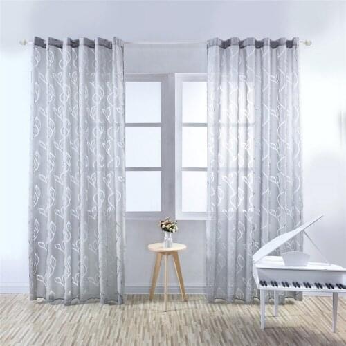 Curtains Leaves Gray Rural Curtains For Living Room Flower Curtain Printing Lady Gray Teenager Office Warm Semi-Shading Girls