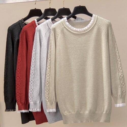 Nkandby Plus Size Knitted Sweaters Women Autumn Winter Casual Pullovers Jumpers Oversize Lace Patchwork Knitwear Tops Female