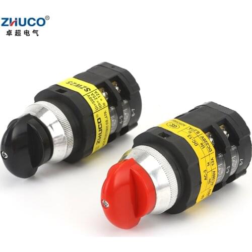 ZHUCO SZW25-30D/2 25A Red Black Handle Panel Three Position Two Pole Silver Contact Rotary Changeover Cam Switch