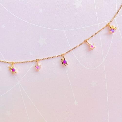 Gold Color Purple CZ Cute Lovely Animal Heart Star Charms Fashion Choker Necklace For Girl Women
