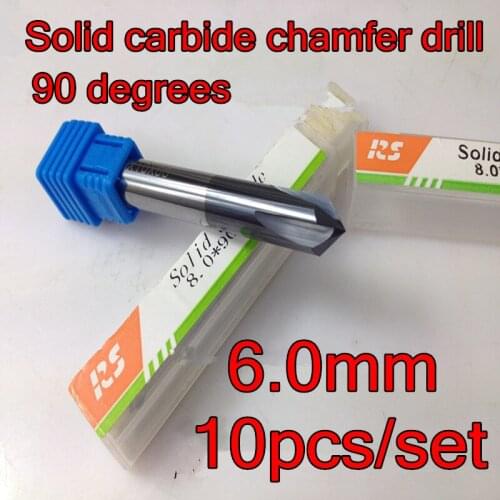10pcs/set 6.0mm*90 degrees*50mm 4 flutes Solid carbide chamfer drill Chamfering cutter Countersink Drill Bit Free shipping