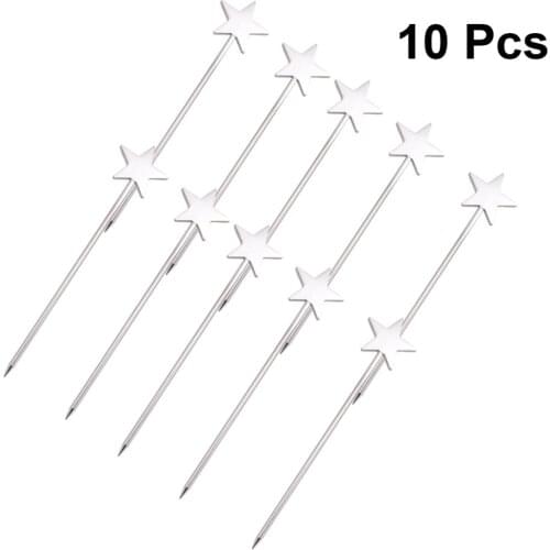 10 Pcs 304 Stainless Steel Cocktail Picks Rustproof Star Shaped Fruit Picks Dessert Picks for Dinner Party Banquet (Silver)