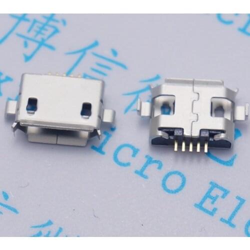 100pcs Micro USB connector heavy plate 1.0 DIP2 feet Mini connector 5P female Tablet charging seat Mobile phone charging socket