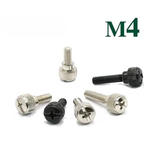 20Pcs M4 Phillips Thumb Screws Nickel/Black Zinc Plated Computer PC Case Hand Tighten Screws Length 8-16mm