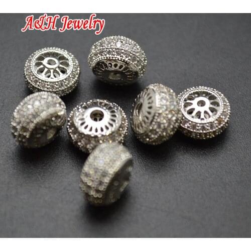 20pcs High Quality DIY Jewelry Making Findings 10mm Silver Plated Roundel Shape & Rhinestone Paved Beads