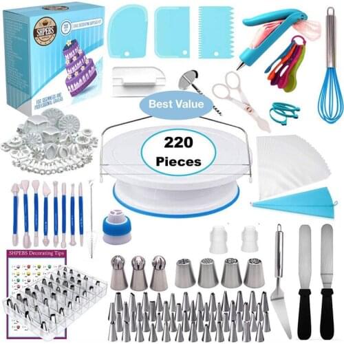 220pcs Cake Decoration Tools Decorating Nozzle Set Cake Stand turntable Icing Piping Cream Reusable Kit Cake Baking Tools Set