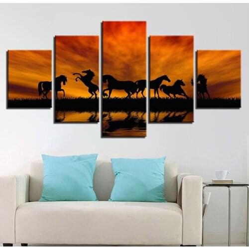 5 Pieces Evening Grassland Horses Animal Diamond Embroidery mosaic full square round drill 5d diy diamond painting cross stitch