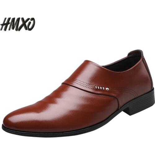 HMXO Business Men Leather Shoe Covers Toes Toe Single Shoes British Men Leather Shoes Large Size Non-slip Soles Casual Shoes