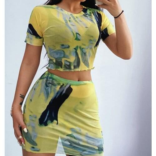 BKLD Sexy Printing Tee Skirt Matching Set Round Collar Short Sleeve T-shirt And Wrap Mini Skirt Casual Ladies Streetwear Outfits