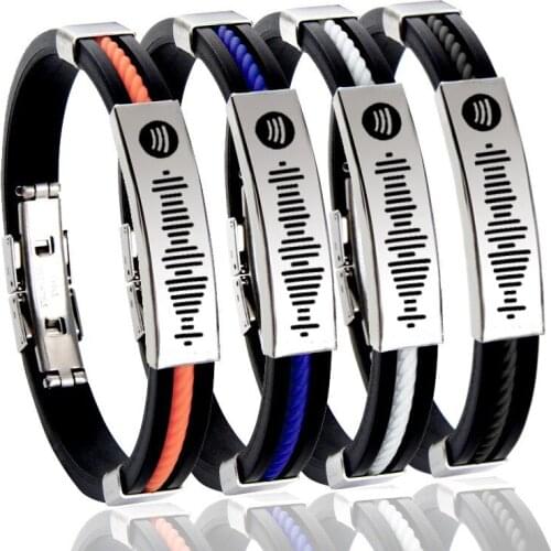Laser Engraving DIY Custom Spotify Scan Code Couple Bracelet Silica Gel Men Women Bracelet Titanium Steel Spotify Music Code