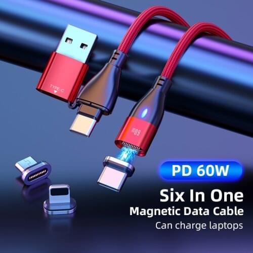 CANDYEIC PD 60W 6 in 1 Magnetic Data Cable For Redmi OPPO Fast Charger Can Charge Laptops Cable For Google MOTO Honor Charger
