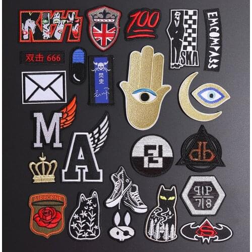 1 PCS Black and White Patches for Clothes Iron on Letter Appliques DIY Sequins Stripes Embroidery Sticker Punk Style Badges