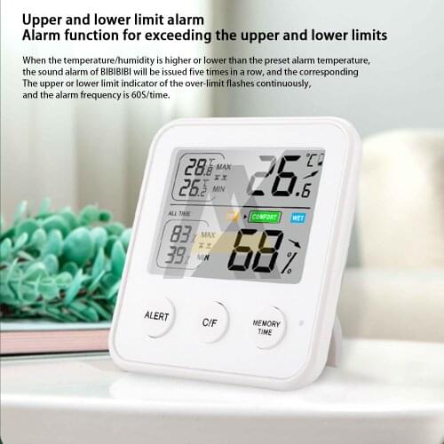 3 inch LCD Digital Hygrometer Indoor Thermometer Room Stand Hygrometer with Temperature Humidity Monitor Online Alarm Function