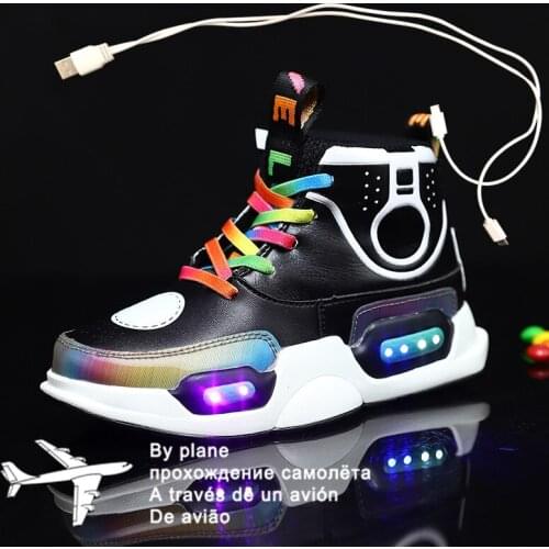 Size 28-37 Kids Led USB Recharge Glowing Shoes Childrens Hook Loop Shoes Childrens Glowing Sneakers Kids Led Luminous Shoes