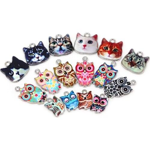 2020 Multi Styles Enamel Charms for Jewelry Making Floating Metal Owl Cat Pendant For Women DIY fashion Necklace Accessories