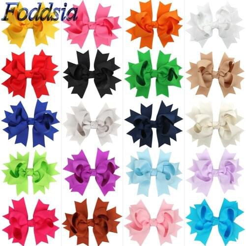 Foddsia 20pcs/lot Girls Hair Clips Hair Accessories Double Ribbon Bow Hairpins Barrettes Headwear Boutique For Children CH138